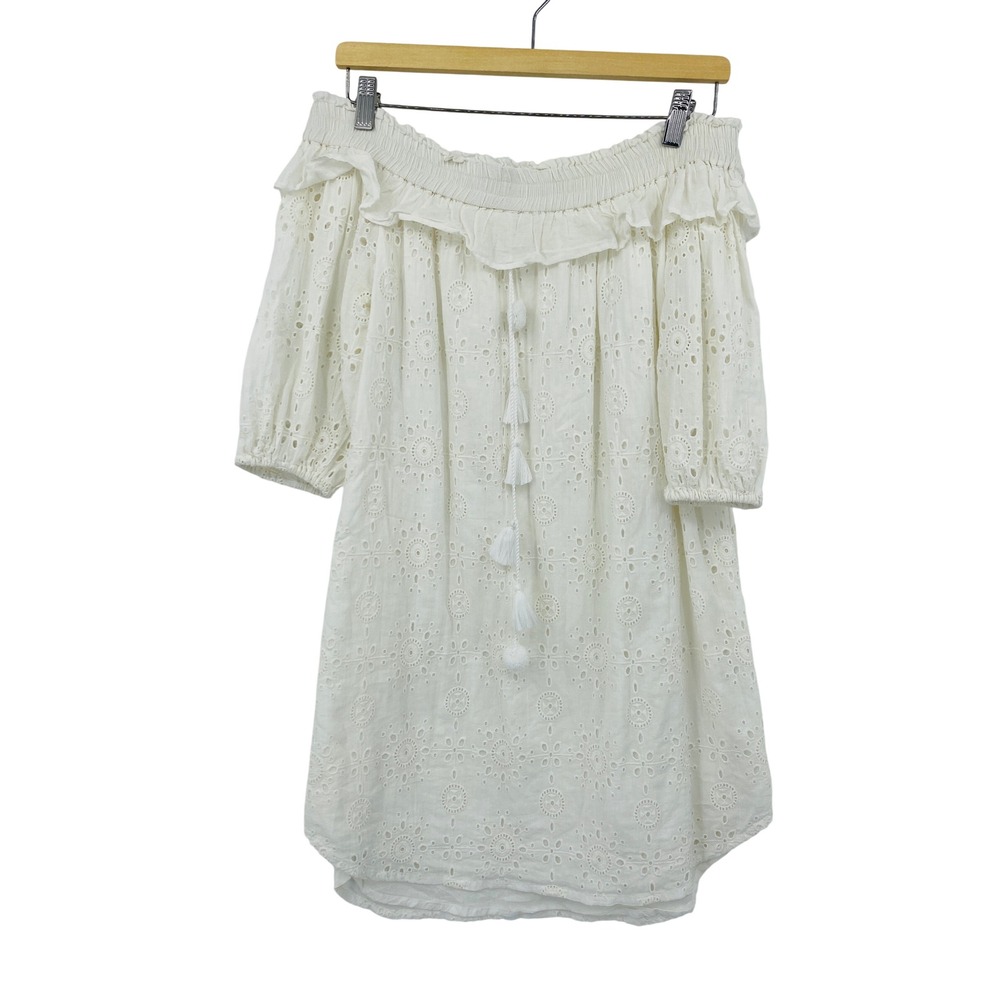 Amita Naithani Eyelet Dress Women S White Off Shoulder Tassel Boho